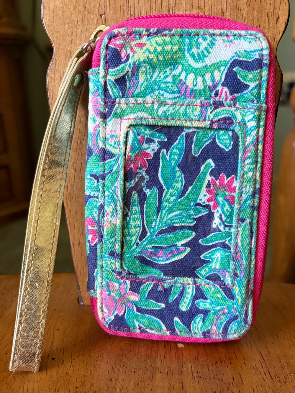 Lily Pulitzer Floral Printed Wristlet in Hot Pink and Navy